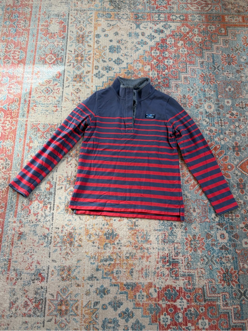 LL Bean striped cotton button Henley pullover